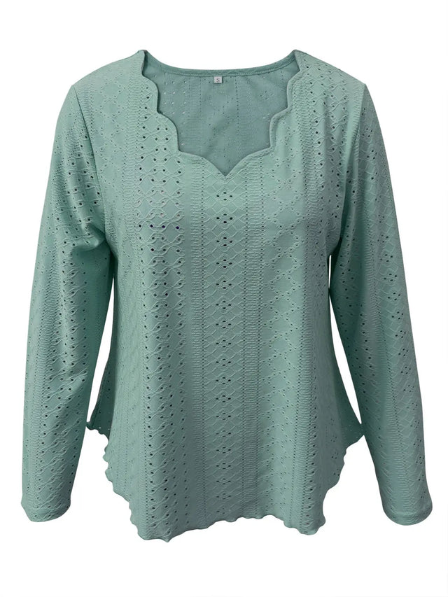 Eyelet Long Sleeve Blouse Trendsi Hanalas