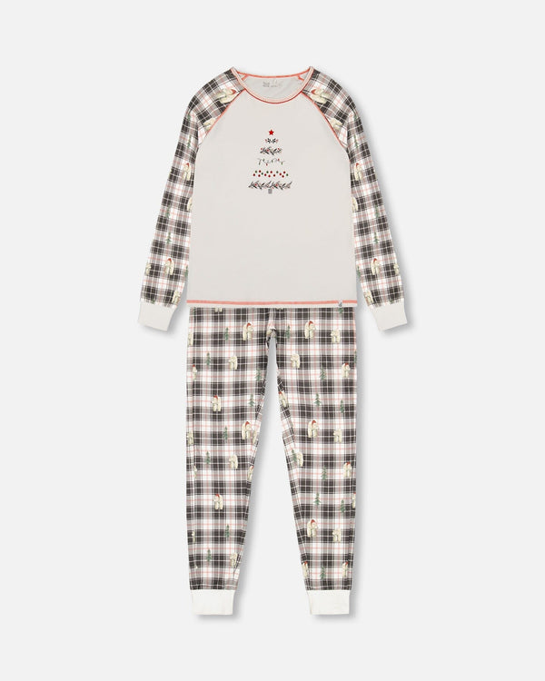 Organic Cotton Women Christmas Family Two Piece Pajama Set Polar Bear Print