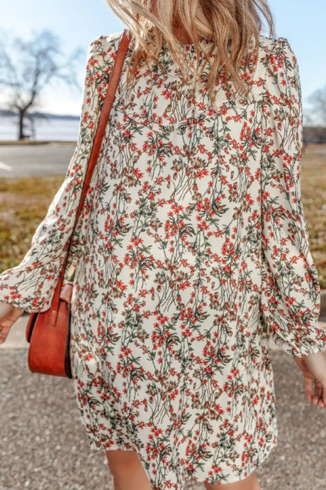 Floral Round Neck Long Sleeve Dress | Hanalas