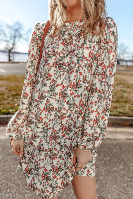 Floral Round Neck Long Sleeve Dress | Hanalas