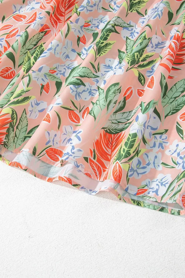 Floral Smocked Square Neck Puff Short Sleeve Midi Dress | Hanalas