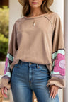 Flower Patch Round Neck Balloon Sleeve Top Trendsi Hanalas