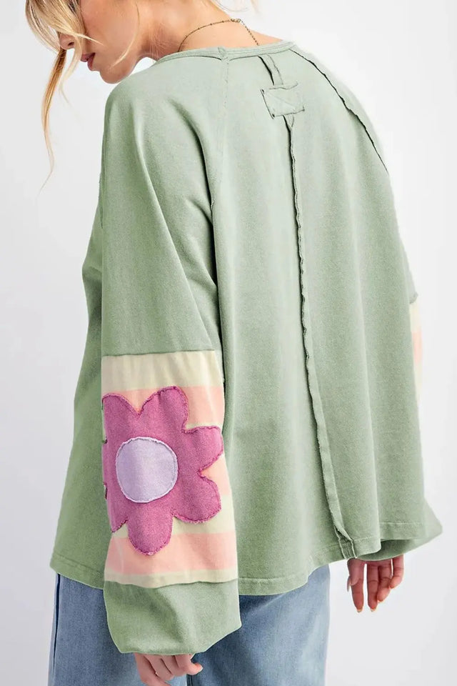 Flower Patch Round Neck Balloon Sleeve Top Trendsi Hanalas