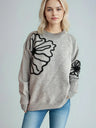 Flower Round Neck Long Sleeve Sweater Trendsi Hanalas