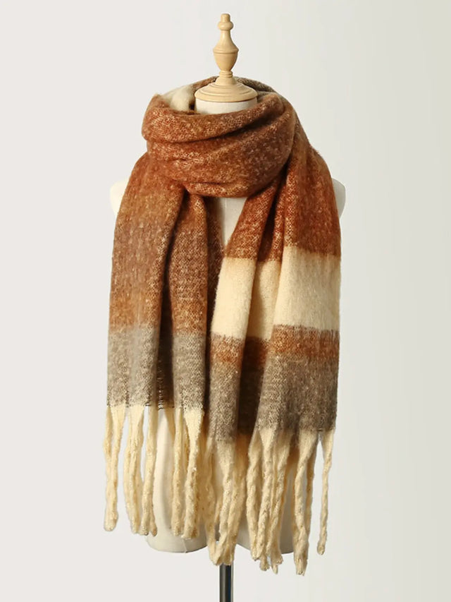 Fringe Color Block Polyester Scarf Trendsi Hanalas