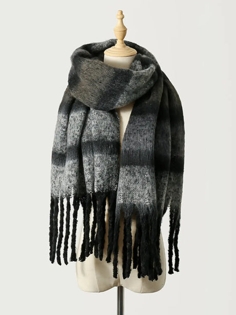 Fringe Color Block Polyester Scarf Trendsi Hanalas