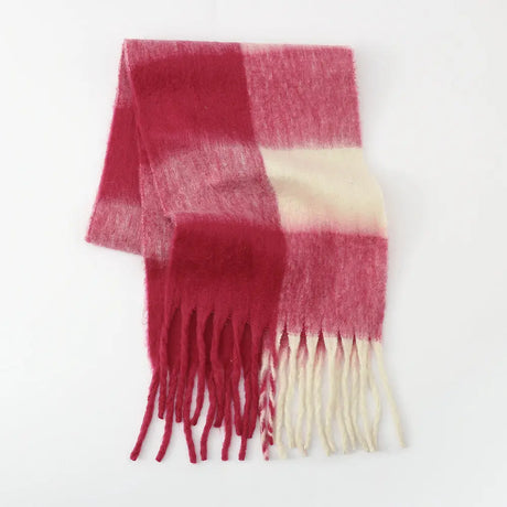 Fringe Contrast Plaid Polyester Scarf Trendsi Hanalas