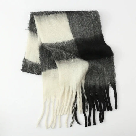 Fringe Contrast Plaid Polyester Scarf Trendsi Hanalas