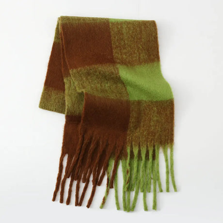 Fringe Contrast Plaid Polyester Scarf Trendsi Hanalas