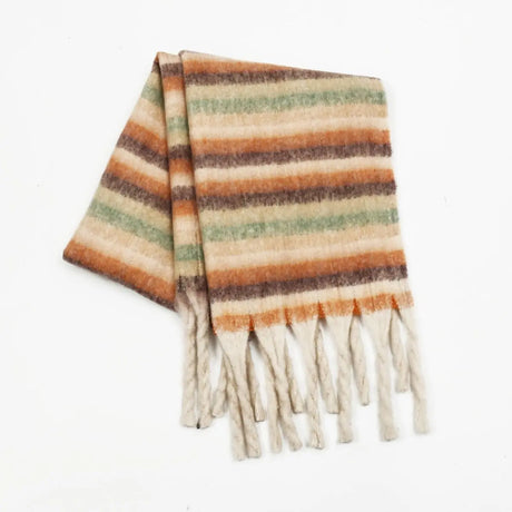 Fringe Contrast Striped Polyester Scarf Trendsi Hanalas