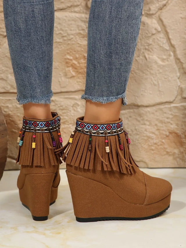 Fringe Suede Wedge Boots Trendsi Hanalas