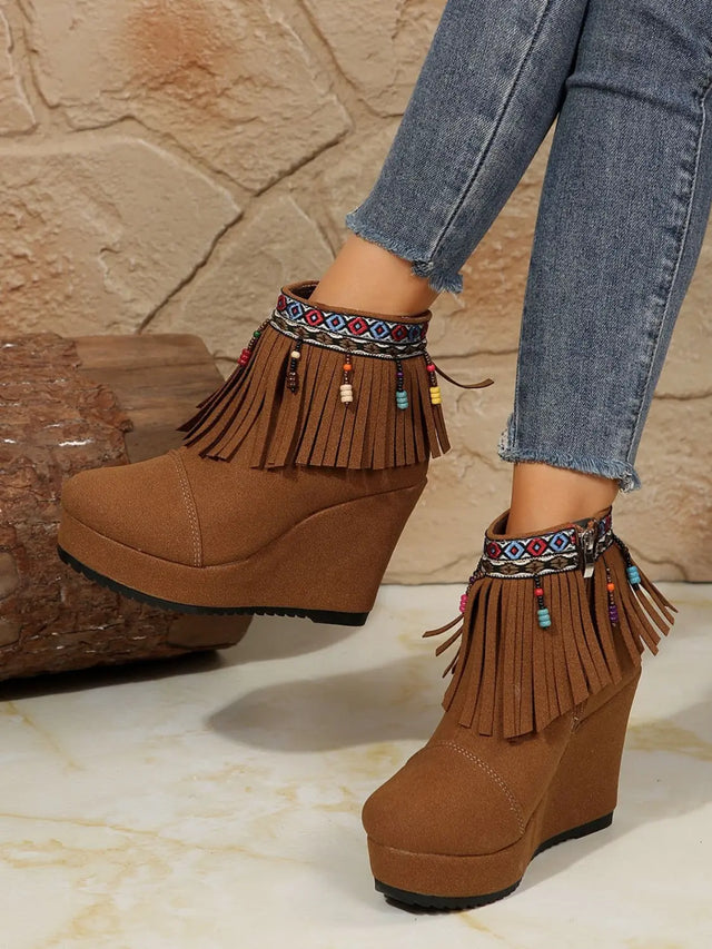 Fringe Suede Wedge Boots Trendsi Hanalas