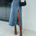 Front Button Slit Midi Denim Skirt | Hanalas