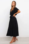 Front Tie Short Sleeve Tiered Midi Dress | Hanalas