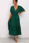 Front Tie Short Sleeve Tiered Midi Dress | Hanalas