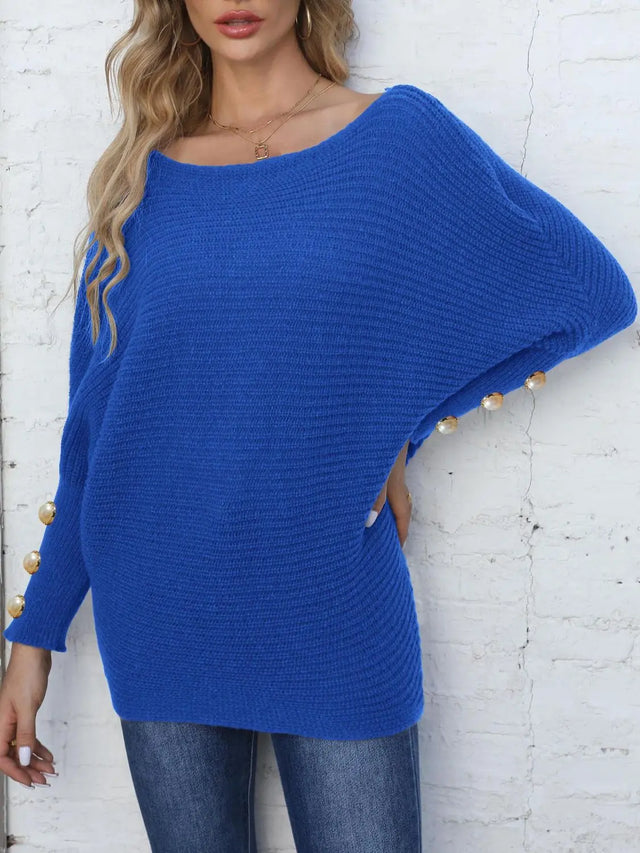 Full Size Boat Neck Long Sleeve Sweater Trendsi Hanalas