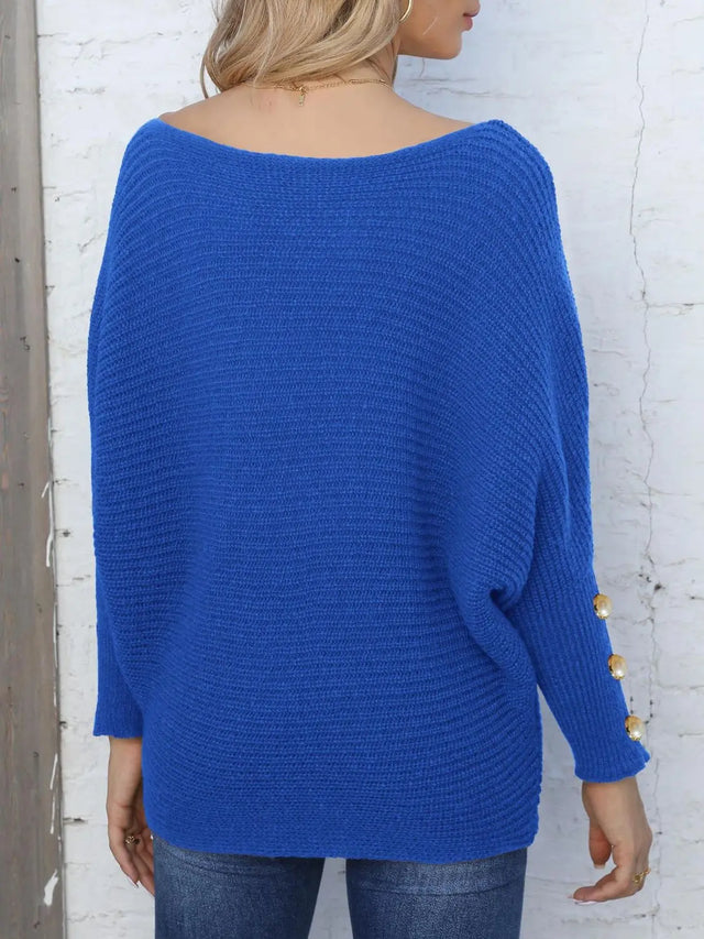 Full Size Boat Neck Long Sleeve Sweater Trendsi Hanalas