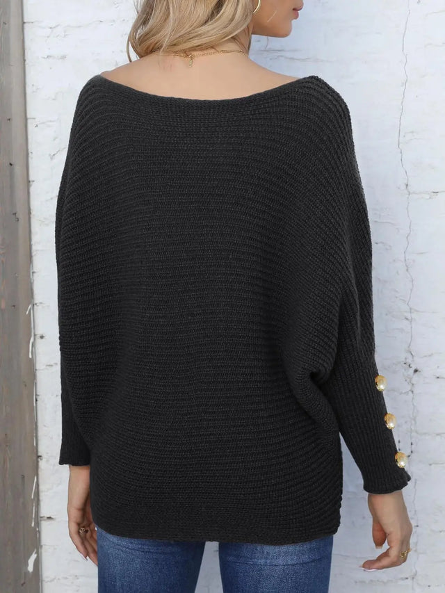 Full Size Boat Neck Long Sleeve Sweater Trendsi Hanalas