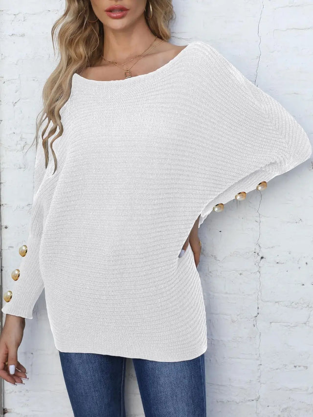 Full Size Boat Neck Long Sleeve Sweater Trendsi Hanalas