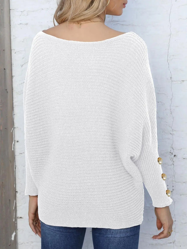 Full Size Boat Neck Long Sleeve Sweater Trendsi Hanalas