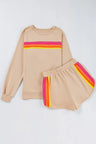 Full Size Contrast Striped Round Neck Top and Shorts Set Trendsi Hanalas