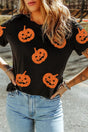 Full Size Glitter Jack-O'-Lantern Round Neck Short Sleeve T-Shirt Trendsi Hanalas