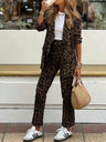 Full Size Leopard Lapel Collar Long Sleeve Blazer and Pants Set | Hanalas