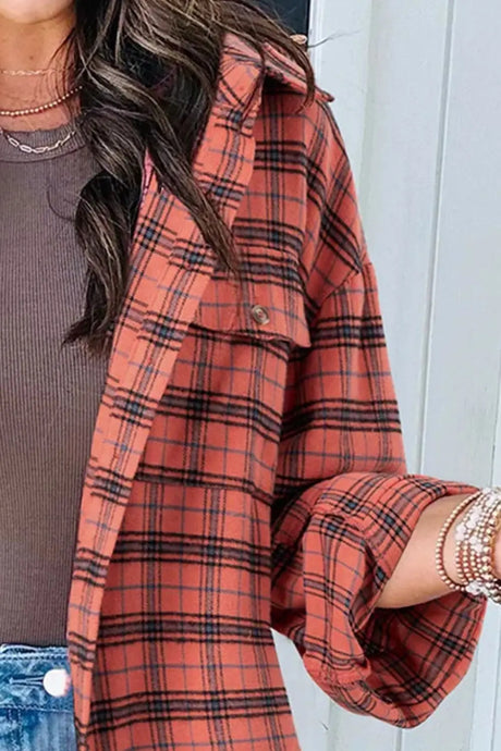 Full Size Plaid Collared Neck Long Sleeve Shirt Trendsi Hanalas