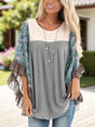 Full Size Printed Round Neck Three-Quarter Sleeve Blouse Trendsi Hanalas