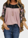 Full Size Printed Round Neck Three-Quarter Sleeve Blouse Trendsi Hanalas