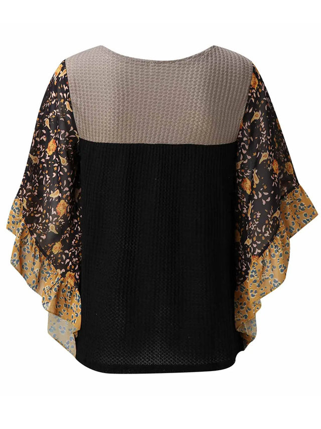 Full Size Printed Round Neck Three-Quarter Sleeve Blouse Trendsi Hanalas