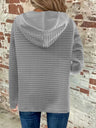 Full Size Texture Button Detail Drawstring Long Sleeve Hoodie | Hanalas