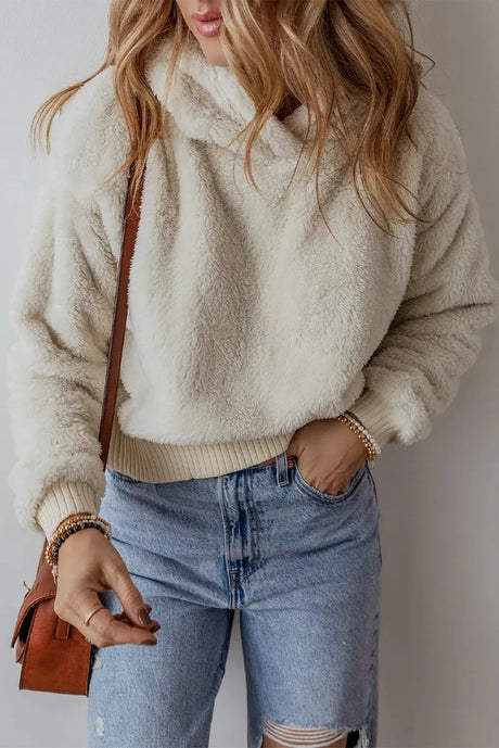 Fuzzy Dropped Shoulder Long Sleeve Hoodie Trendsi Hanalas