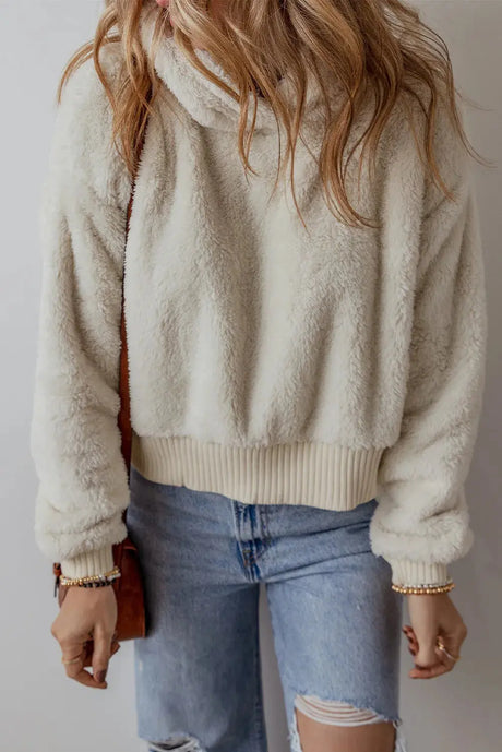 Fuzzy Dropped Shoulder Long Sleeve Hoodie Trendsi Hanalas