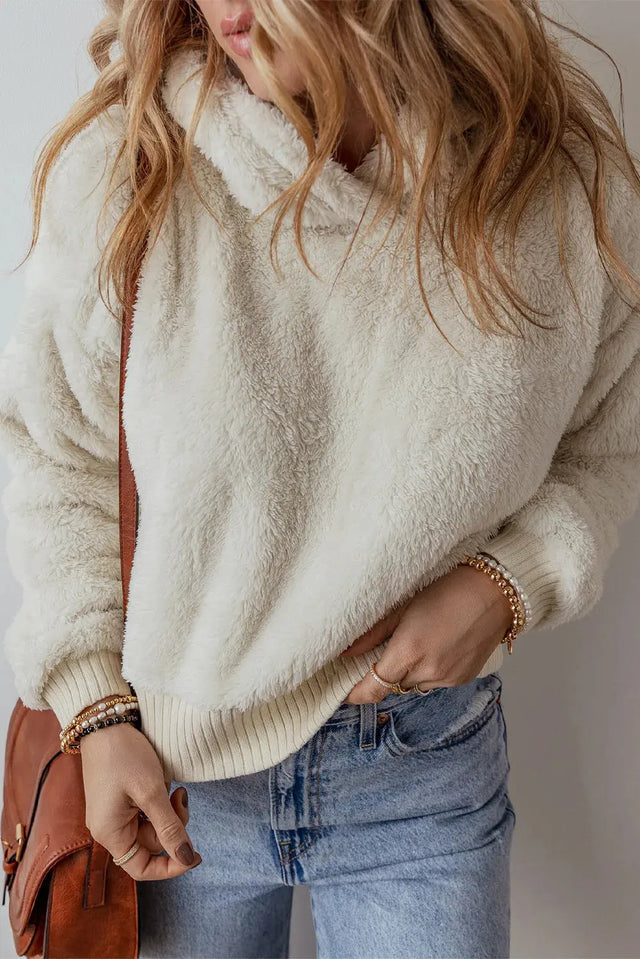 Fuzzy Dropped Shoulder Long Sleeve Hoodie Trendsi Hanalas