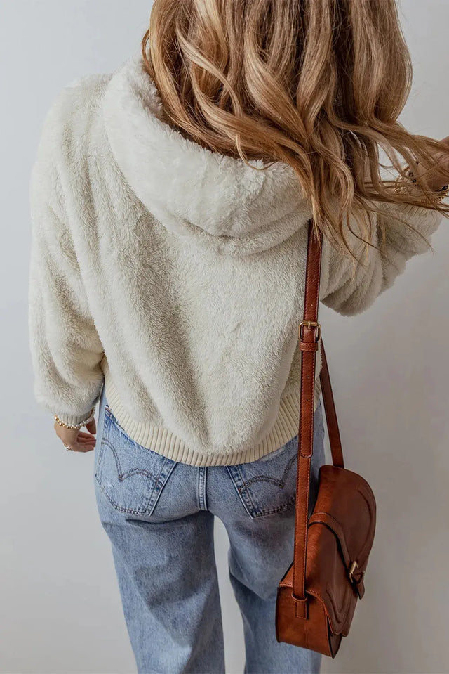 Fuzzy Dropped Shoulder Long Sleeve Hoodie Trendsi Hanalas