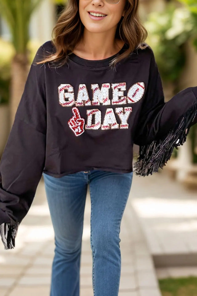 GAME DAY Fringe Long Sleeve Sweatshirt Trendsi Hanalas