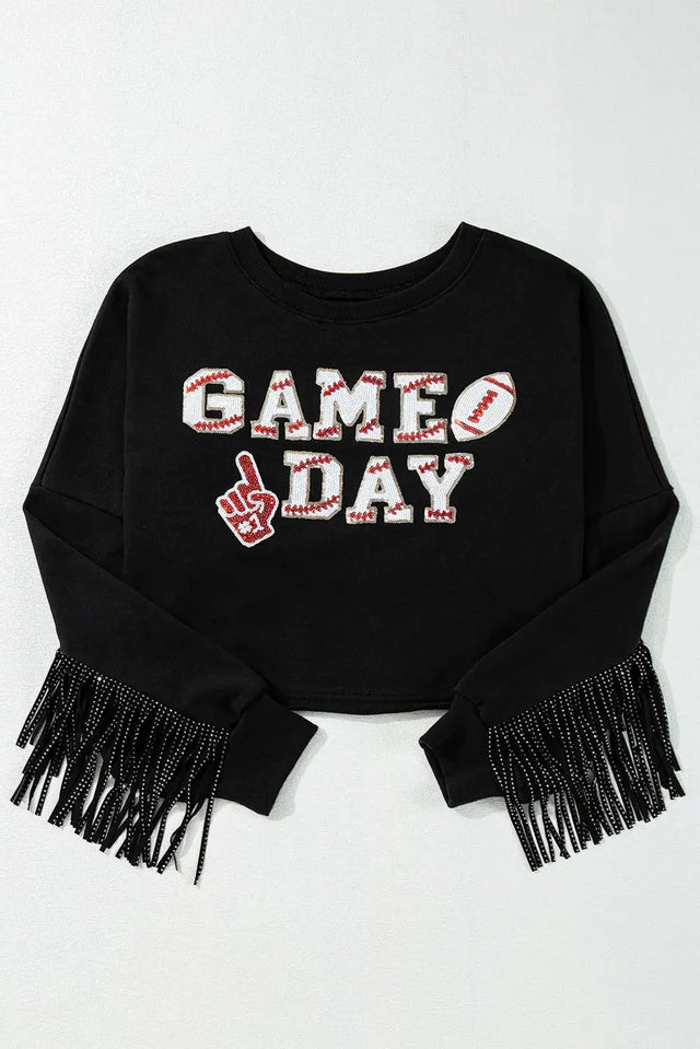 GAME DAY Fringe Long Sleeve Sweatshirt Trendsi Hanalas