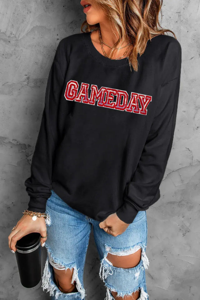 GAME DAY Round Neck Long Sleeve Sweatshirt Trendsi Hanalas