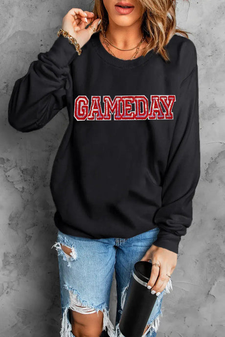 GAME DAY Round Neck Long Sleeve Sweatshirt Trendsi Hanalas