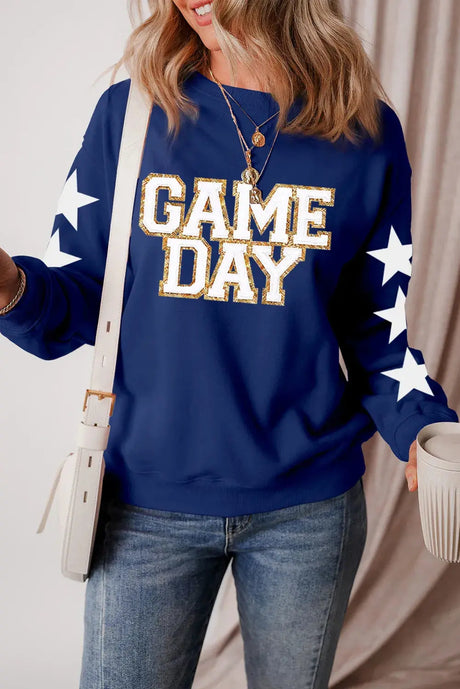 GAME DAY Star Round Neck Long Sleeve Sweatshirt Trendsi Hanalas