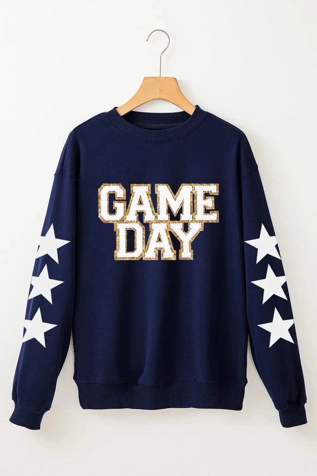 GAME DAY Star Round Neck Long Sleeve Sweatshirt Trendsi Hanalas