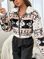 Geometric Collared Neck Zip Up Cropped Jacket Trendsi Hanalas