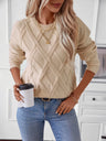 Geometric Round Neck Long Sleeve Sweater Trendsi Hanalas