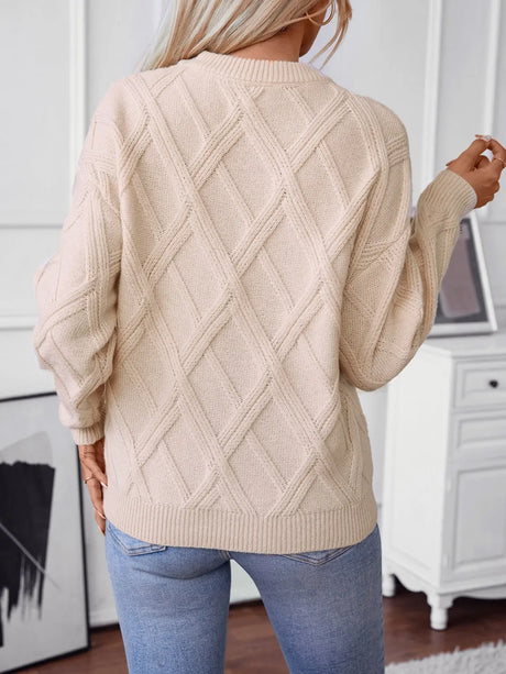 Geometric Round Neck Long Sleeve Sweater Trendsi Hanalas