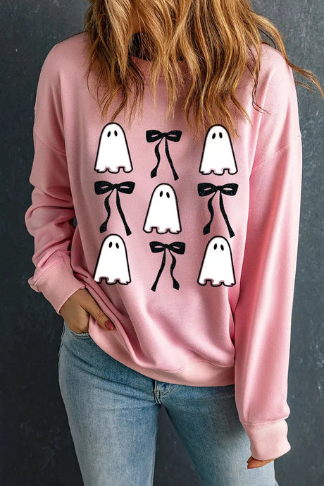 Ghost & Bow Round Neck Long Sleeve Sweatshirt Trendsi Hanalas