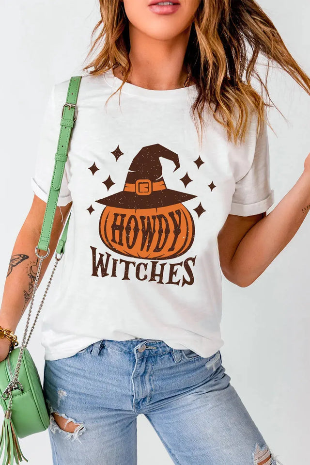 HOWDY WITCHES Round Neck Short Sleeve T-Shirt Trendsi Hanalas