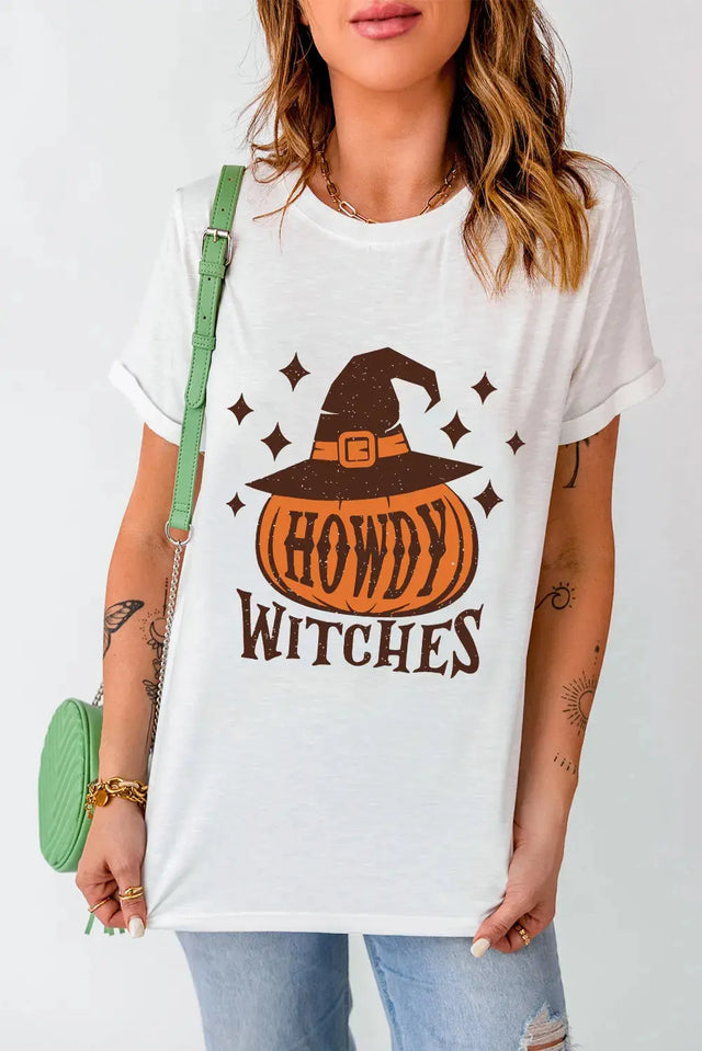 HOWDY WITCHES Round Neck Short Sleeve T-Shirt Trendsi Hanalas