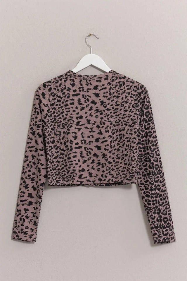 HYFVE Animal Print Snap Down Crop Cardigan Trendsi Hanalas