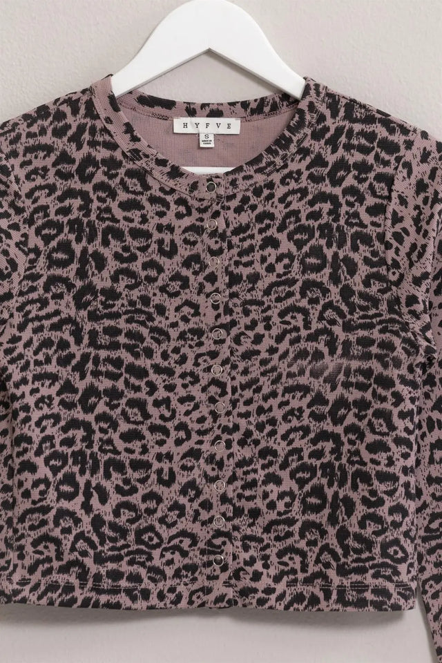 HYFVE Animal Print Snap Down Crop Cardigan Trendsi Hanalas